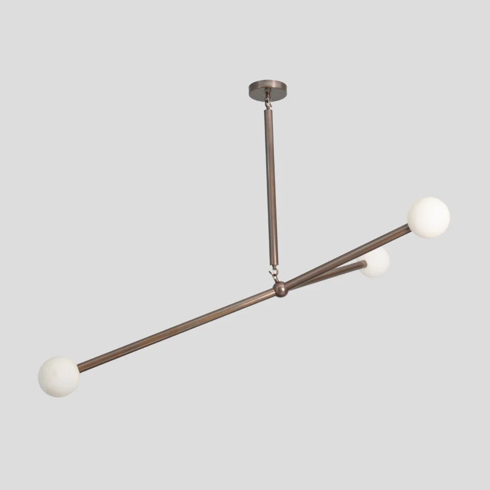 Three Brass Arm Ceiling Light - Minimalist Glass Globe Pendant