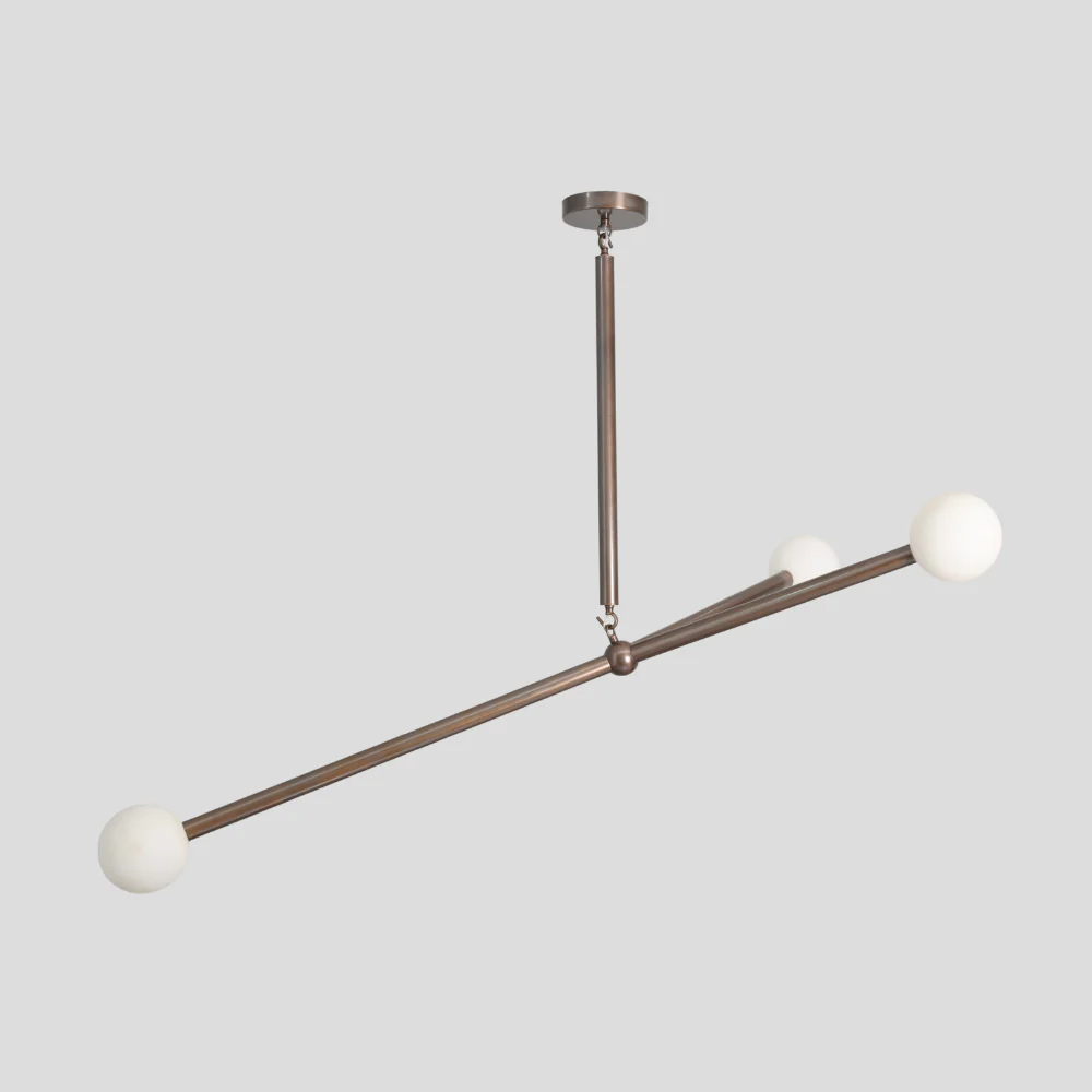 Three Brass Arm Ceiling Light - Minimalist Glass Globe Pendant - Image 2