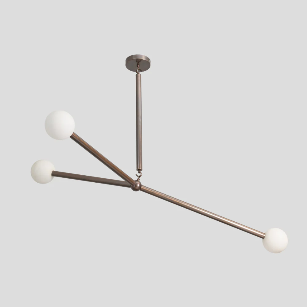 Three Brass Arm Ceiling Light - Minimalist Glass Globe Pendant - Image 3
