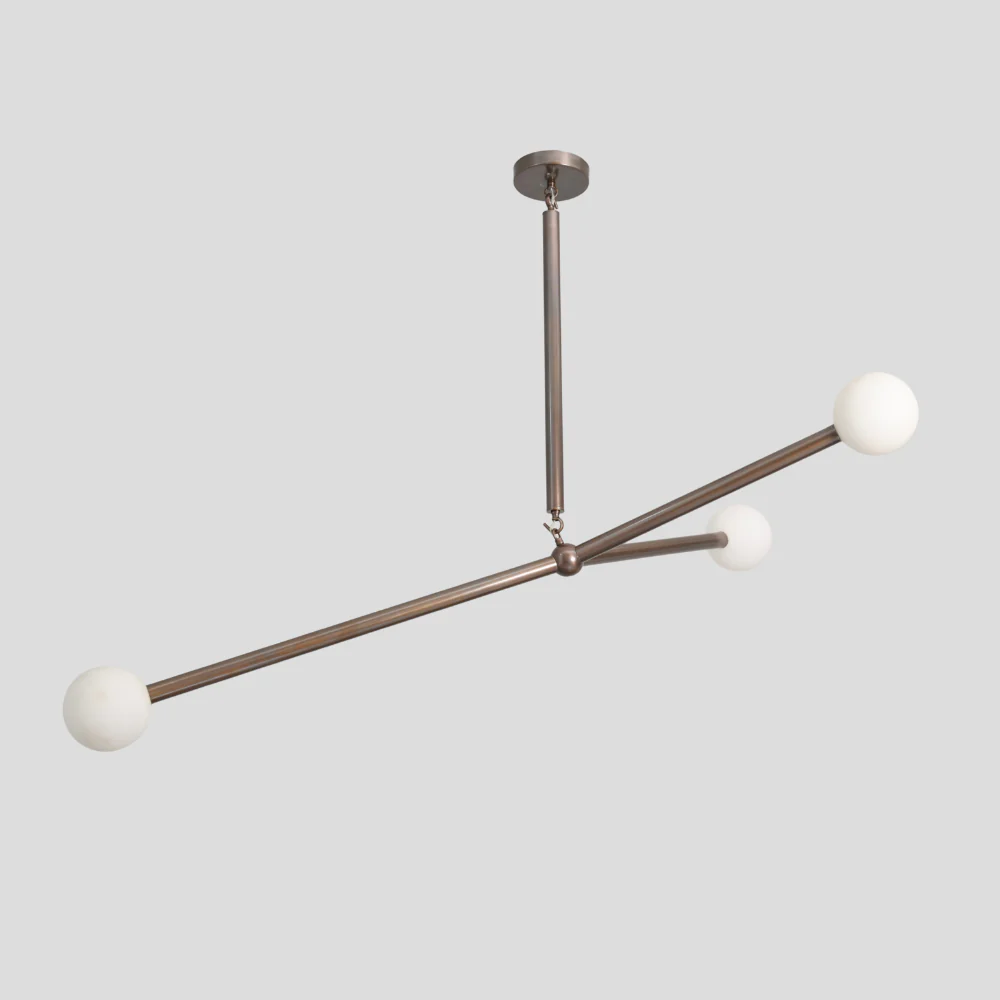Three Brass Arm Ceiling Light - Minimalist Glass Globe Pendant - Image 4