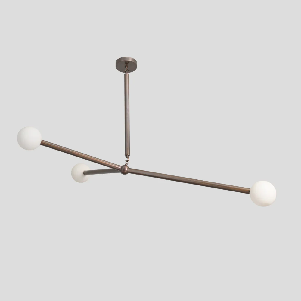 Three Brass Arm Ceiling Light - Minimalist Glass Globe Pendant - Image 5