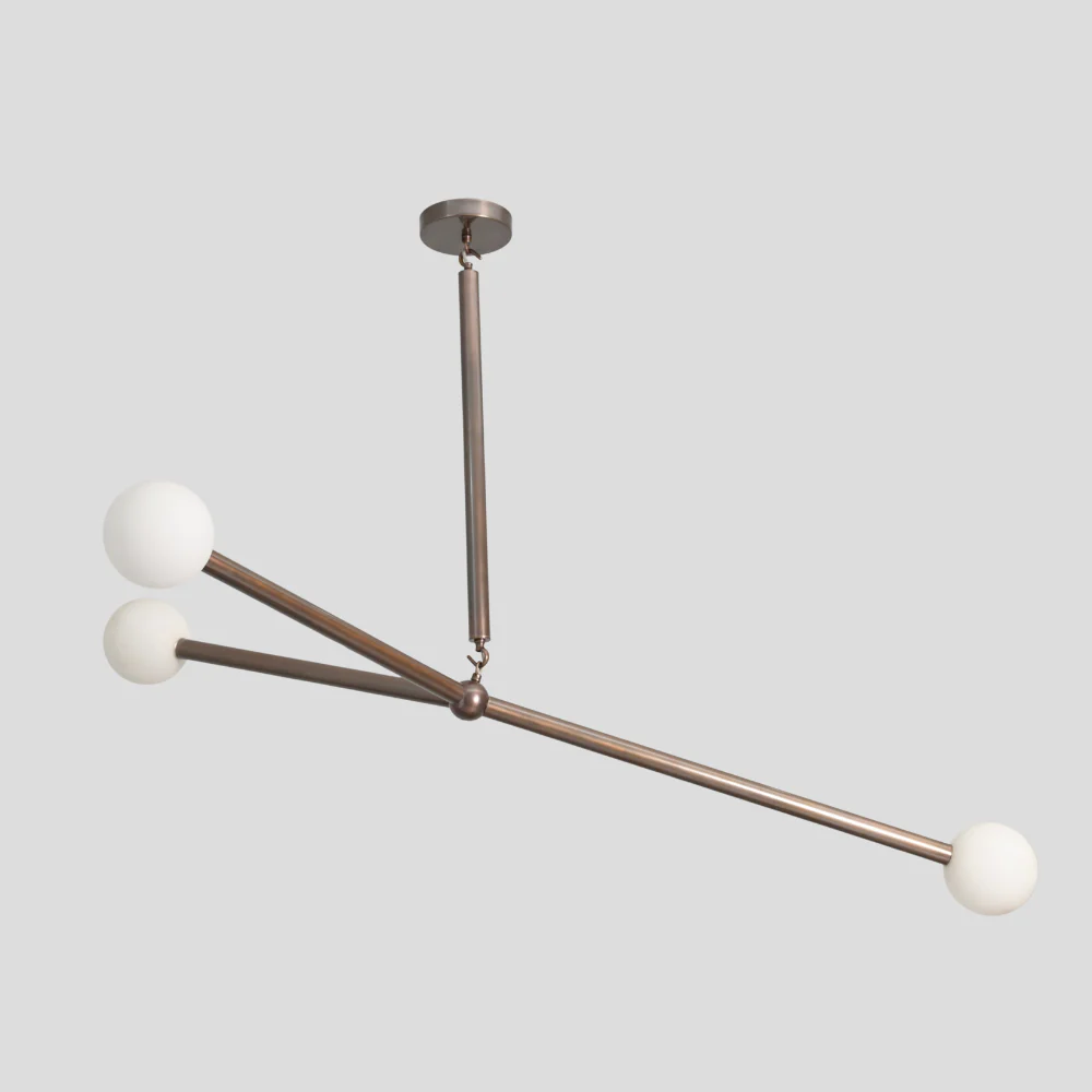 Three Brass Arm Ceiling Light - Minimalist Glass Globe Pendant - Image 6