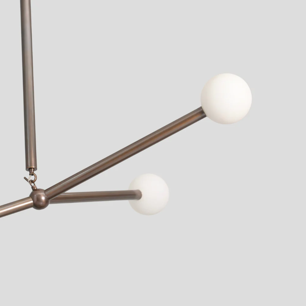 Three Brass Arm Ceiling Light - Minimalist Glass Globe Pendant - Image 7