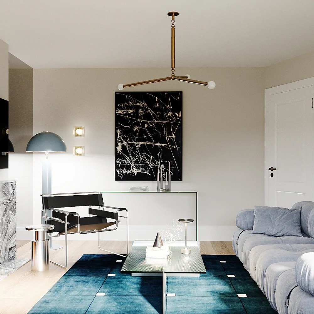 Three Brass Arm Ceiling Light - Minimalist Glass Globe Pendant - Image 8