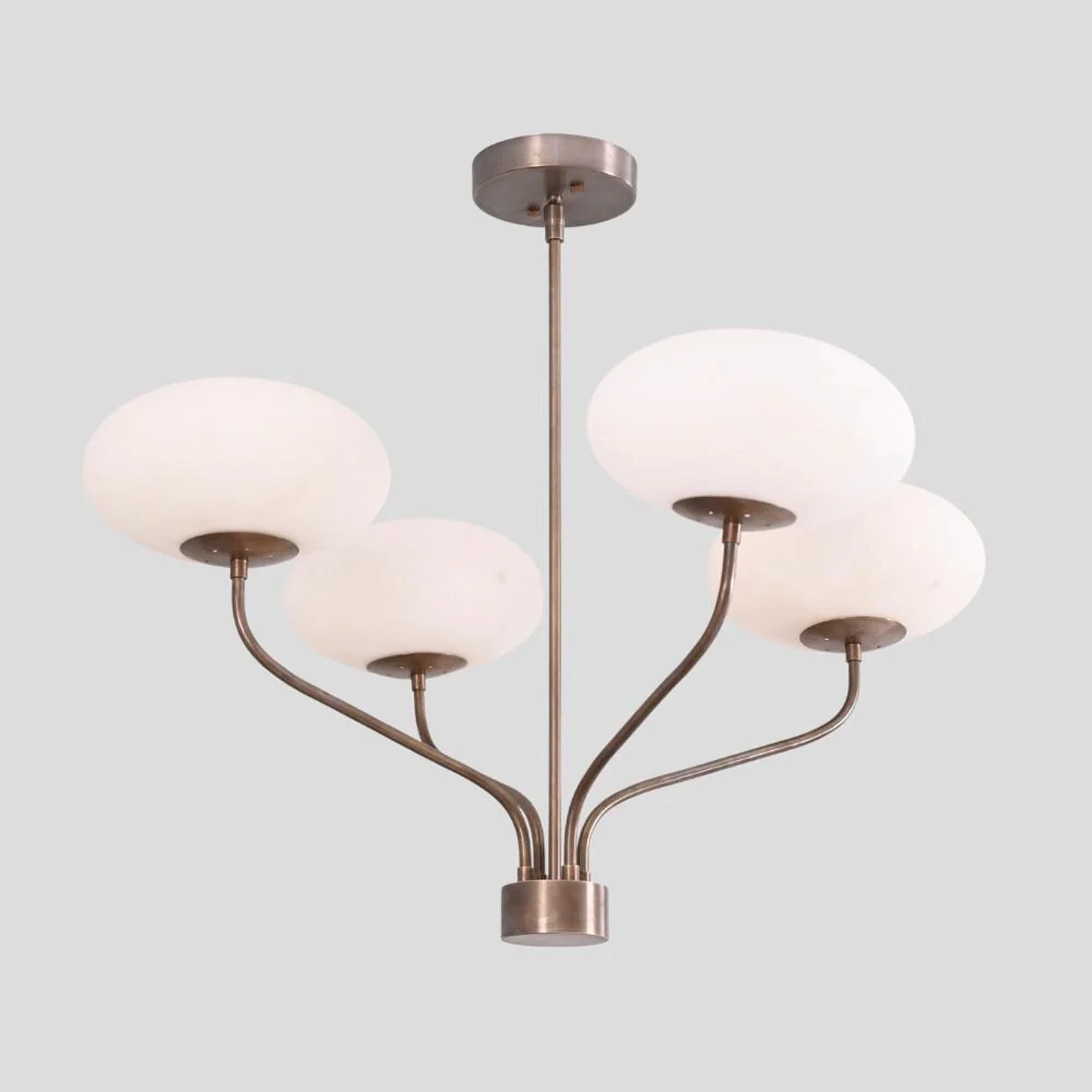 4 Brass Globe Chandelier - Mid Century Ceiling Light - Image 4