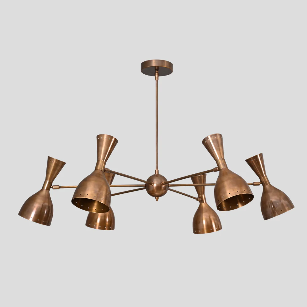 6 Light Brass Sputnik Chandelier - Perforated Shade Ceiling Light