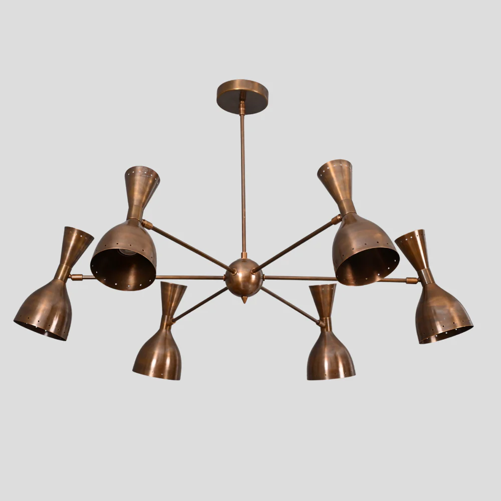6 Light Brass Sputnik Chandelier - Perforated Shade Ceiling Light - Image 3