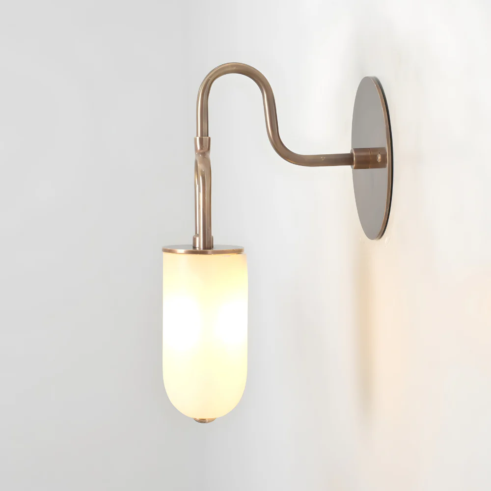 Brass Alabaster Wall Lamp - Curved Marble Wall Sconce - Image 10