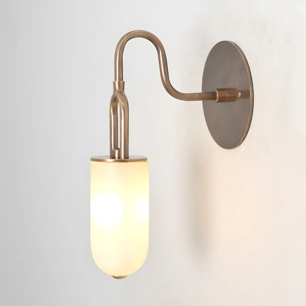 Brass Alabaster Wall Lamp - Curved Marble Wall Sconce - Image 8