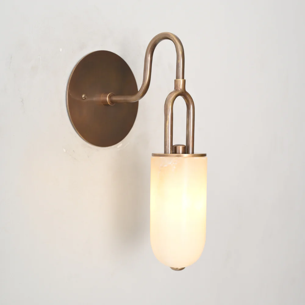 Brass Alabaster Wall Lamp - Curved Marble Wall Sconce - Image 9