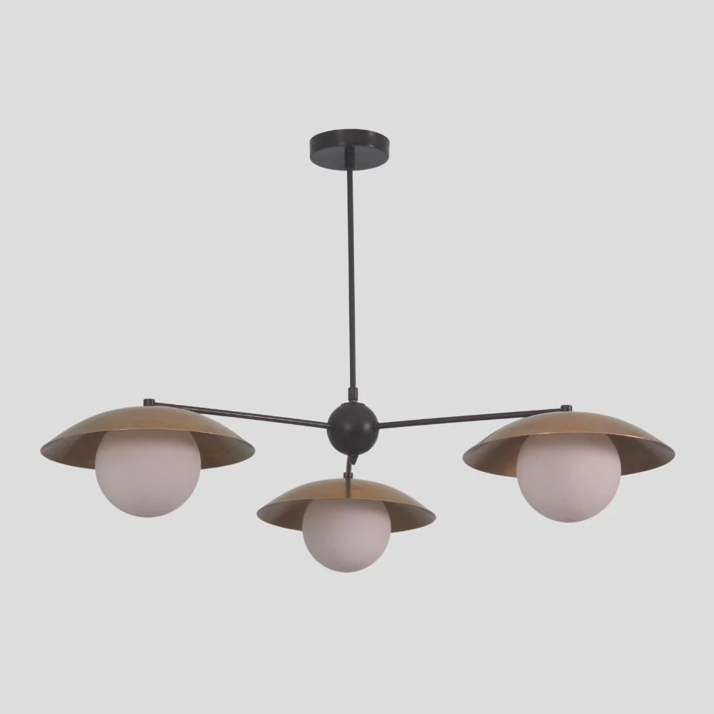 Brass 3 Globe Sputnik Chandelier - Mid Century Pendant - Image 5