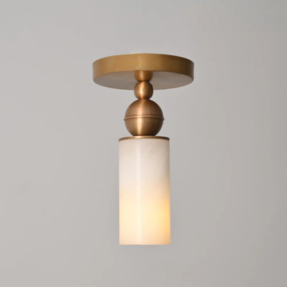 Brass Alabaster Flush Mount - Modern Cylinder Marble Ceiling Light - Image 3