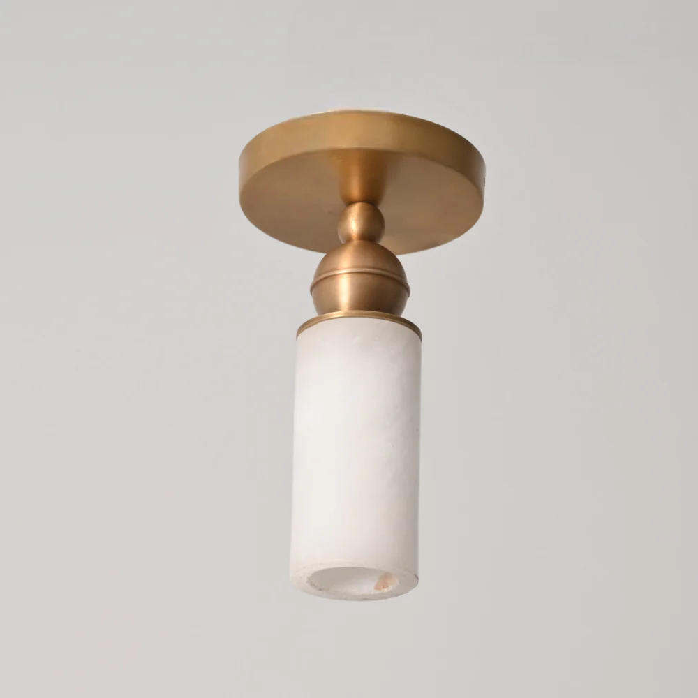 Brass Alabaster Flush Mount - Modern Cylinder Marble Ceiling Light - Image 4