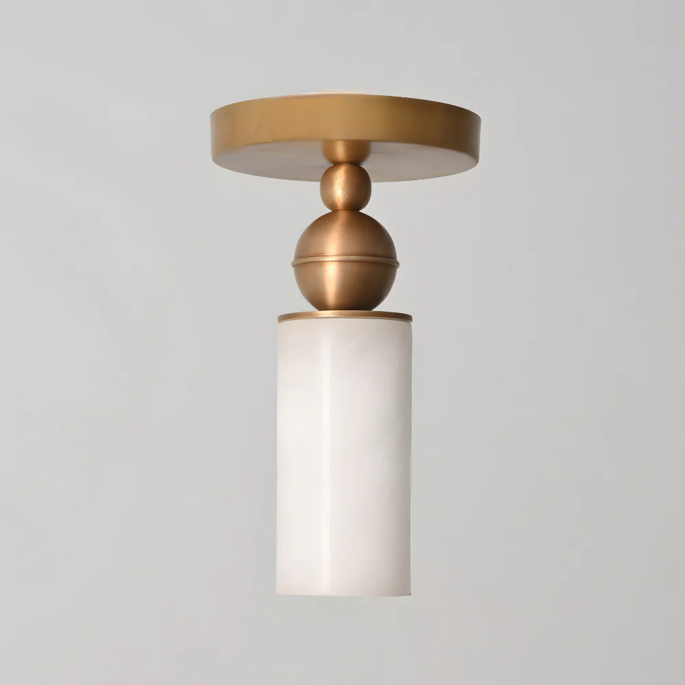 Brass Alabaster Flush Mount - Modern Cylinder Marble Ceiling Light - Image 5