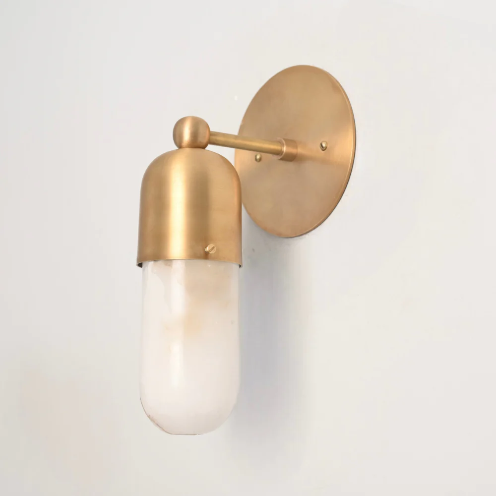 Brass Alabaster Sconce - Capsule Marble Shade Wall Lamp - Image 2