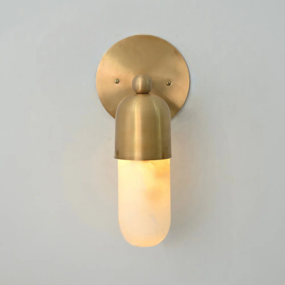 Brass Alabaster Sconce - Capsule Marble Shade Wall Lamp - Image 3