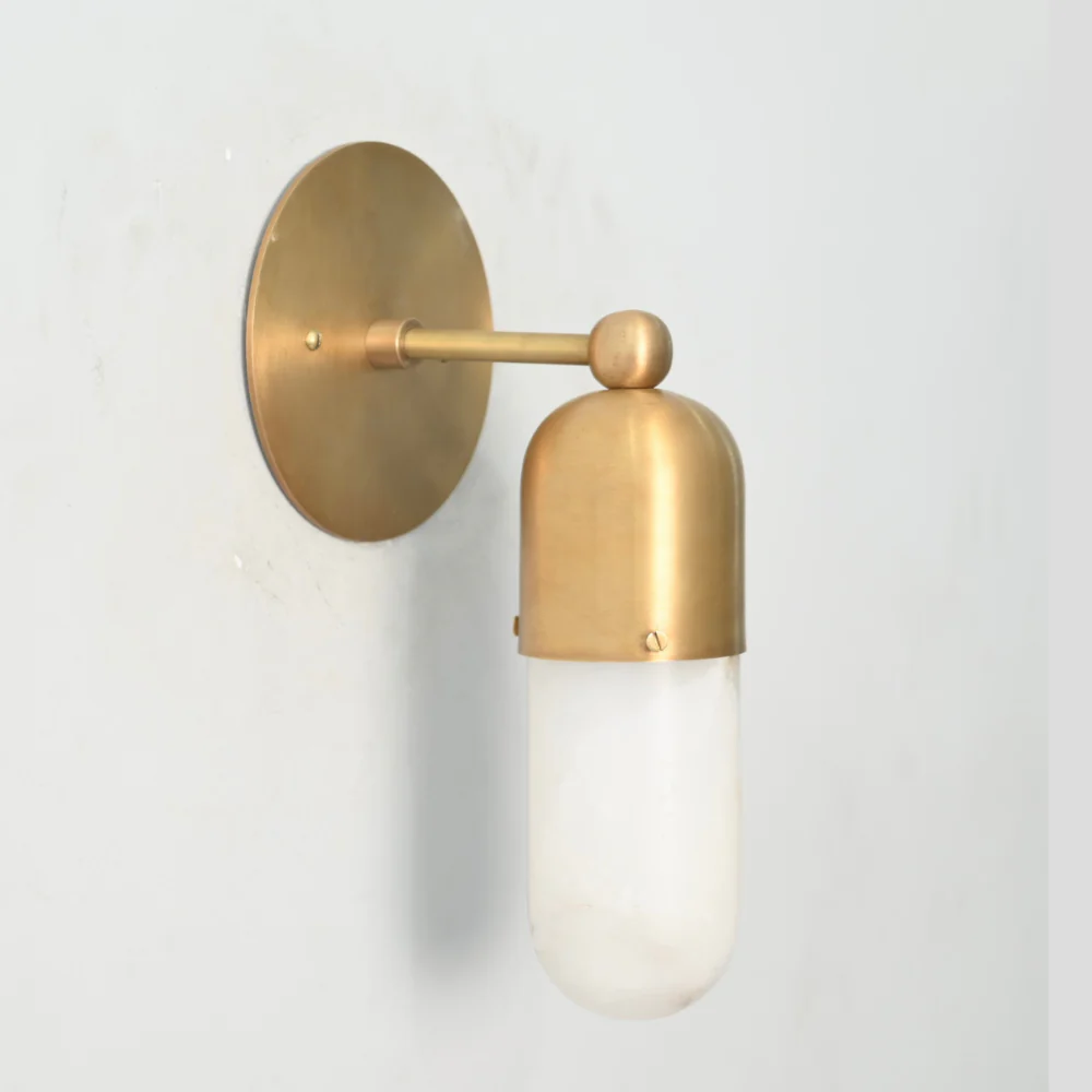 Brass Alabaster Sconce - Capsule Marble Shade Wall Lamp - Image 4