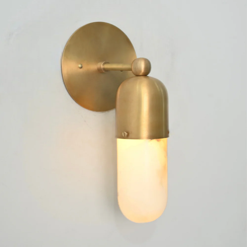 Brass Alabaster Sconce - Capsule Marble Shade Wall Lamp - Image 5