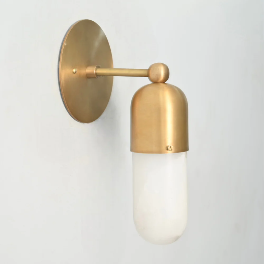 Brass Alabaster Sconce - Capsule Marble Shade Wall Lamp - Image 7
