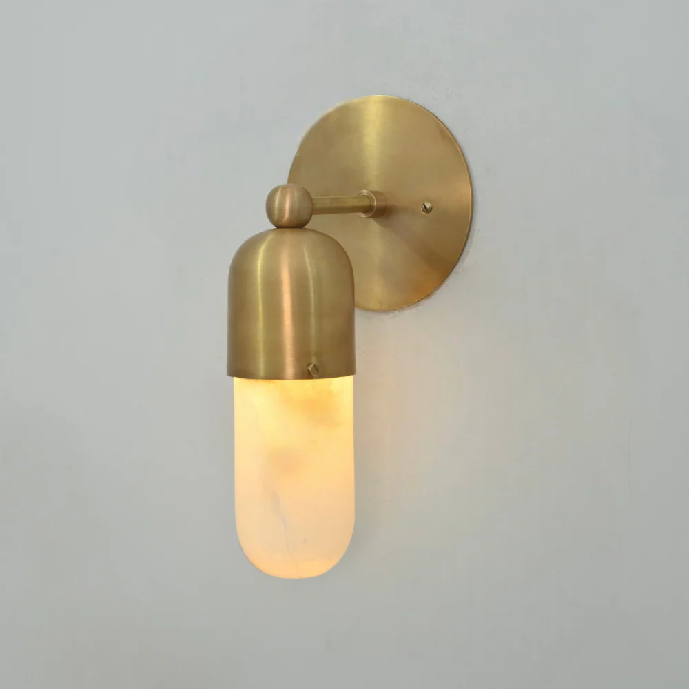 Brass Alabaster Sconce - Capsule Marble Shade Wall Lamp - Image 8