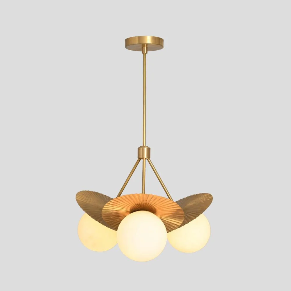 Brass Ceiling Light 3 Glass Globe - Mid Century