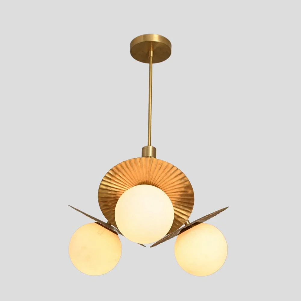 Brass Ceiling Light 3 Glass Globe - Mid Century - Image 2