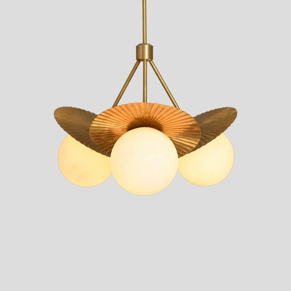 Brass Ceiling Light 3 Glass Globe - Mid Century - Image 3
