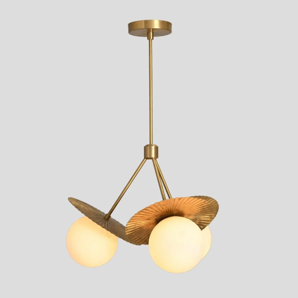 Brass Ceiling Light 3 Glass Globe - Mid Century - Image 4