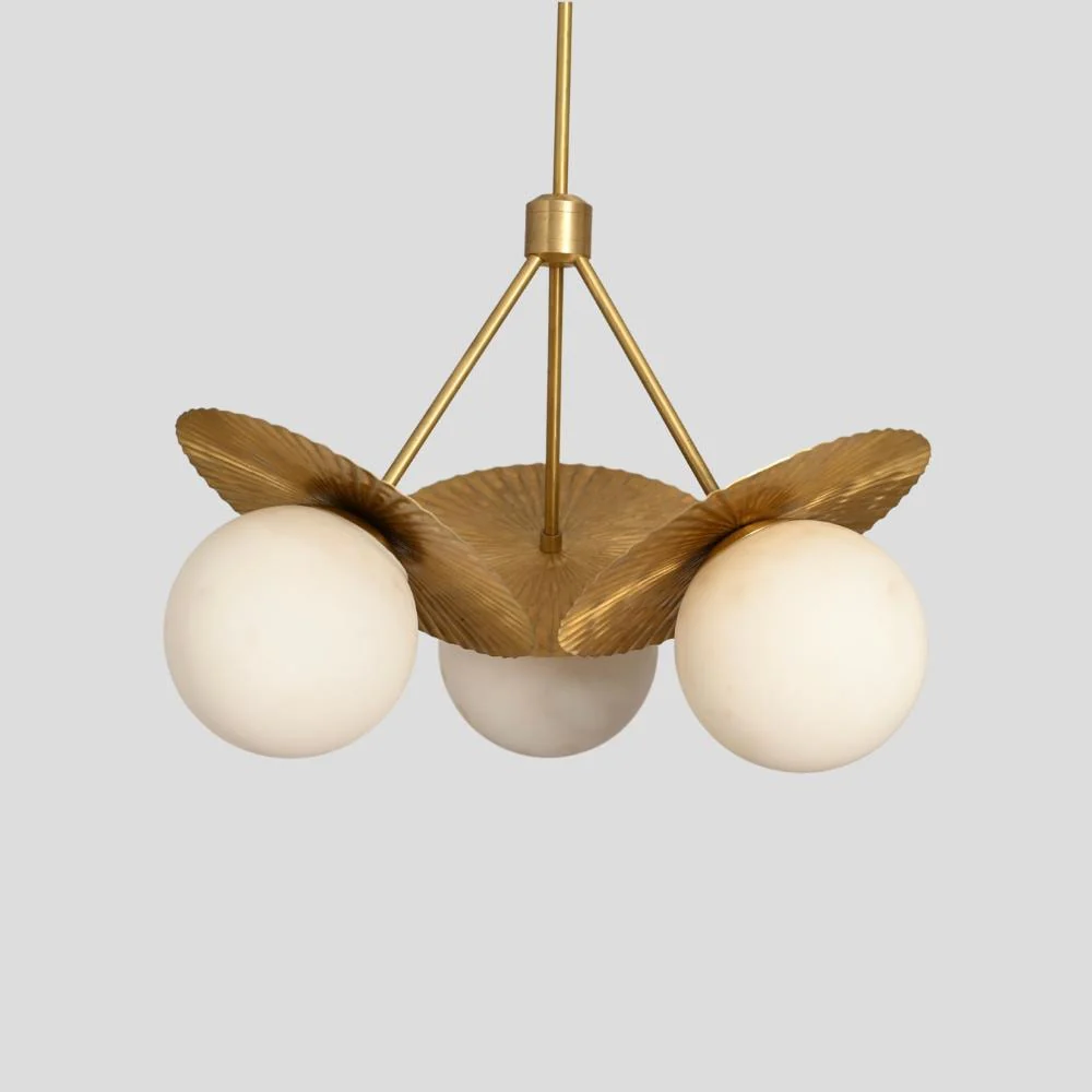 Brass Ceiling Light 3 Glass Globe - Mid Century - Image 5