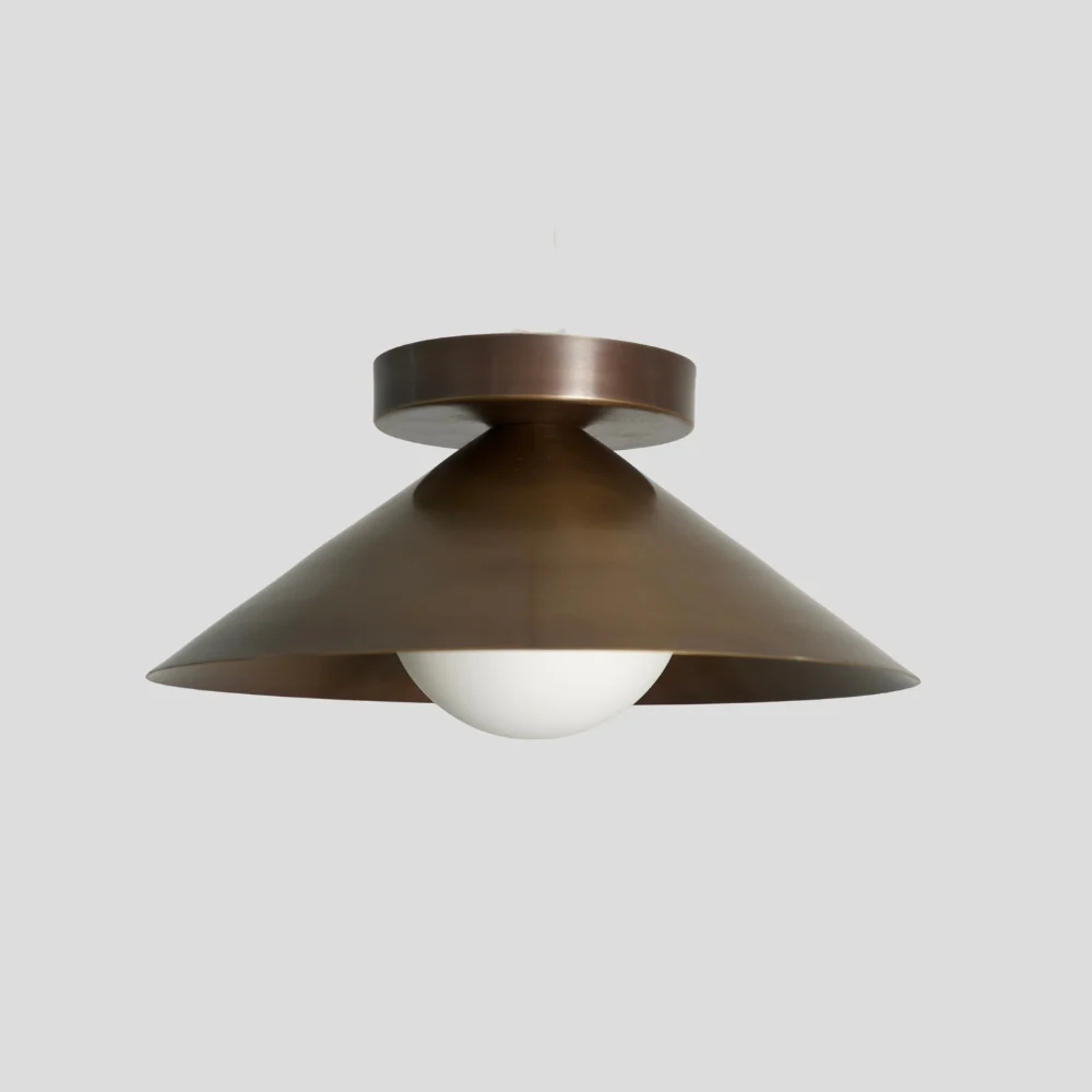 Brass Glass Globe Flush Mount - Cone Shade Ceiling Light