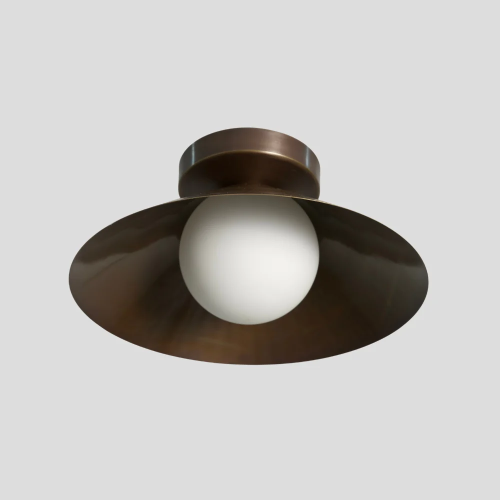 Brass Glass Globe Flush Mount - Cone Shade Ceiling Light - Image 2