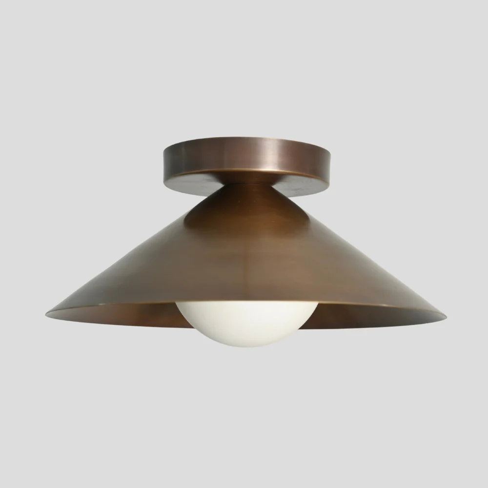 Brass Glass Globe Flush Mount - Cone Shade Ceiling Light - Image 3