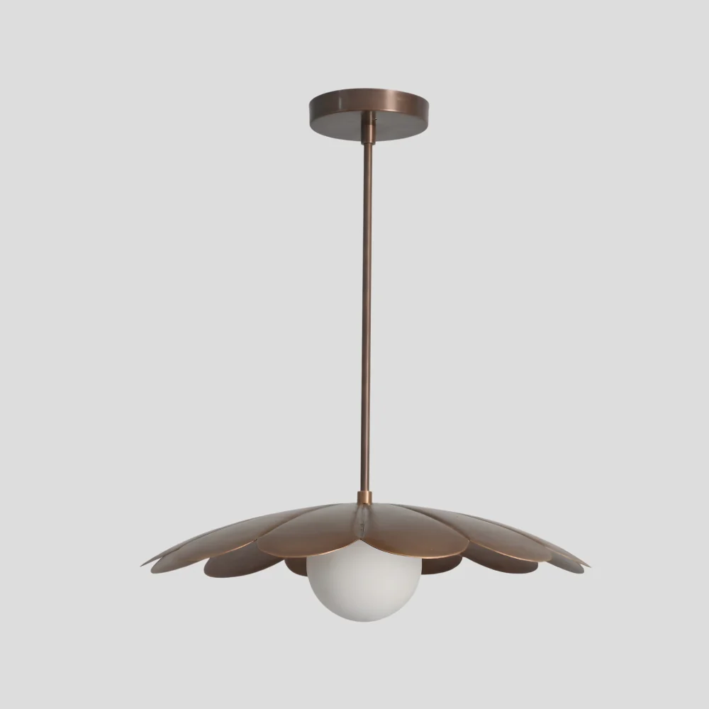 Brass Flower Ceiling Light - Opal Glass Globe Pendant