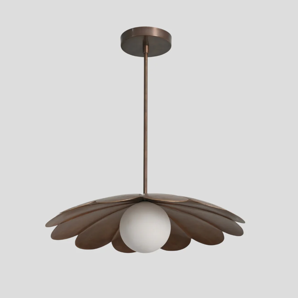 Brass Flower Ceiling Light - Opal Glass Globe Pendant - Image 4
