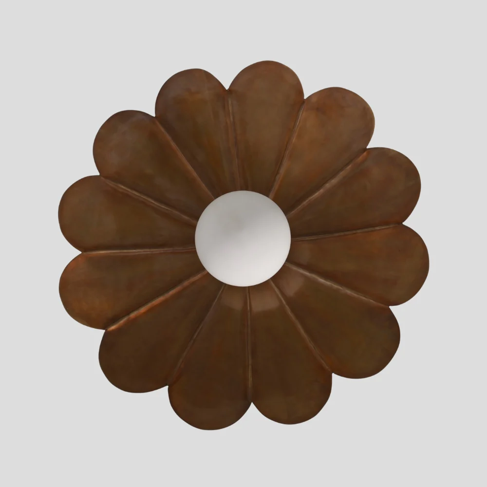 Brass Flower Ceiling Light - Opal Glass Globe Pendant - Image 6