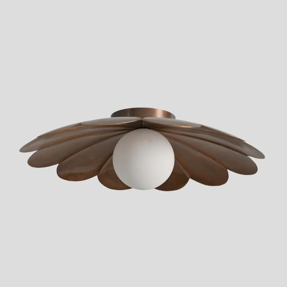 Brass Flower Flush Mount - Modern Opal Glass Globe - Image 5