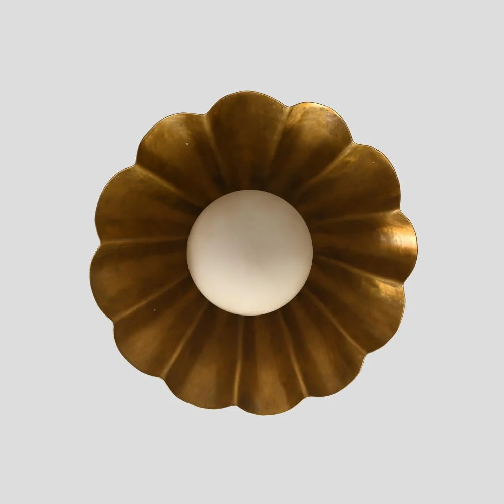 Brass Flush Mount Ceiling Light - Glass Globe - Image 3