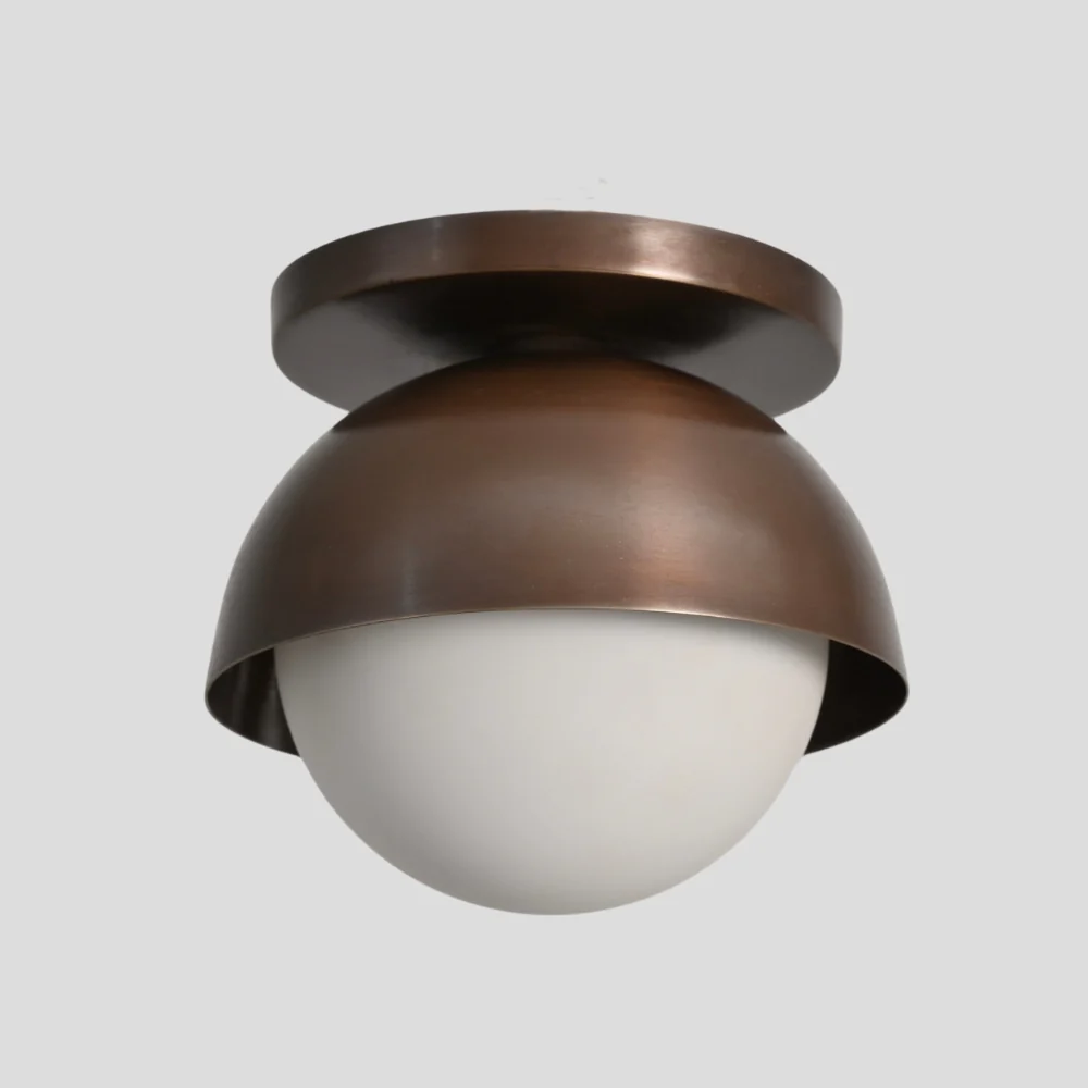 Brass Globe Semi Flush Mount - Dome Shade - Image 2