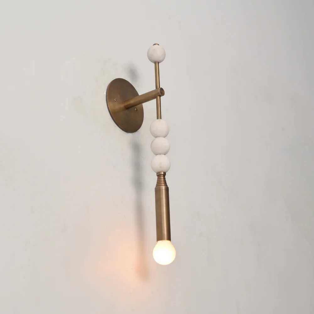 Brass Marble Wall Lamp - Modern Finial Vertical Sconce - Image 10