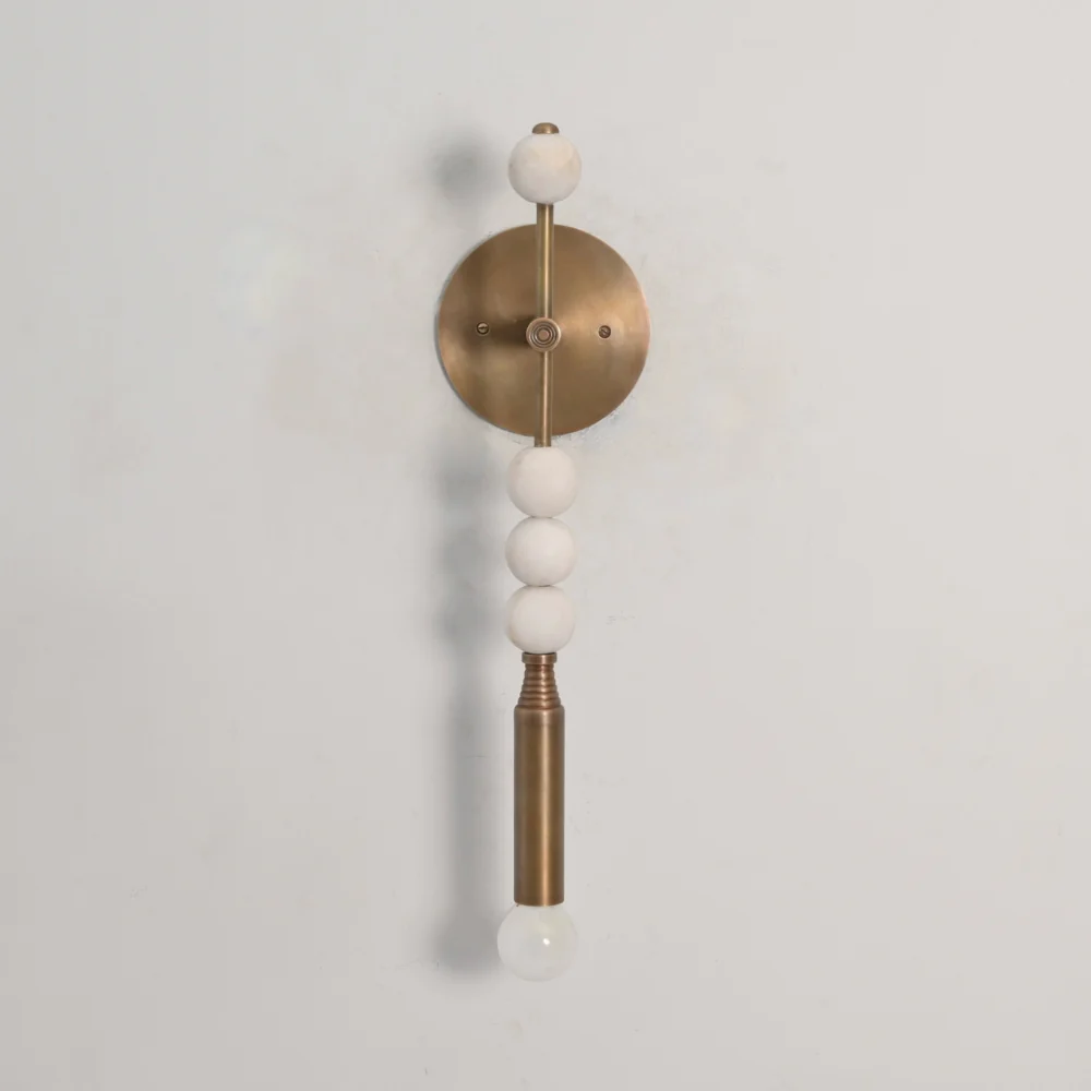 Brass Marble Wall Lamp - Modern Finial Vertical Sconce - Image 2