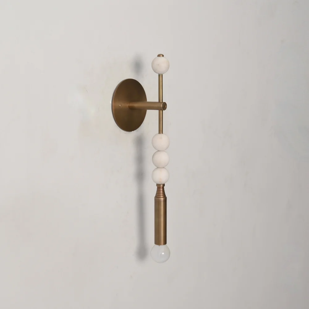 Brass Marble Wall Lamp - Modern Finial Vertical Sconce - Image 4