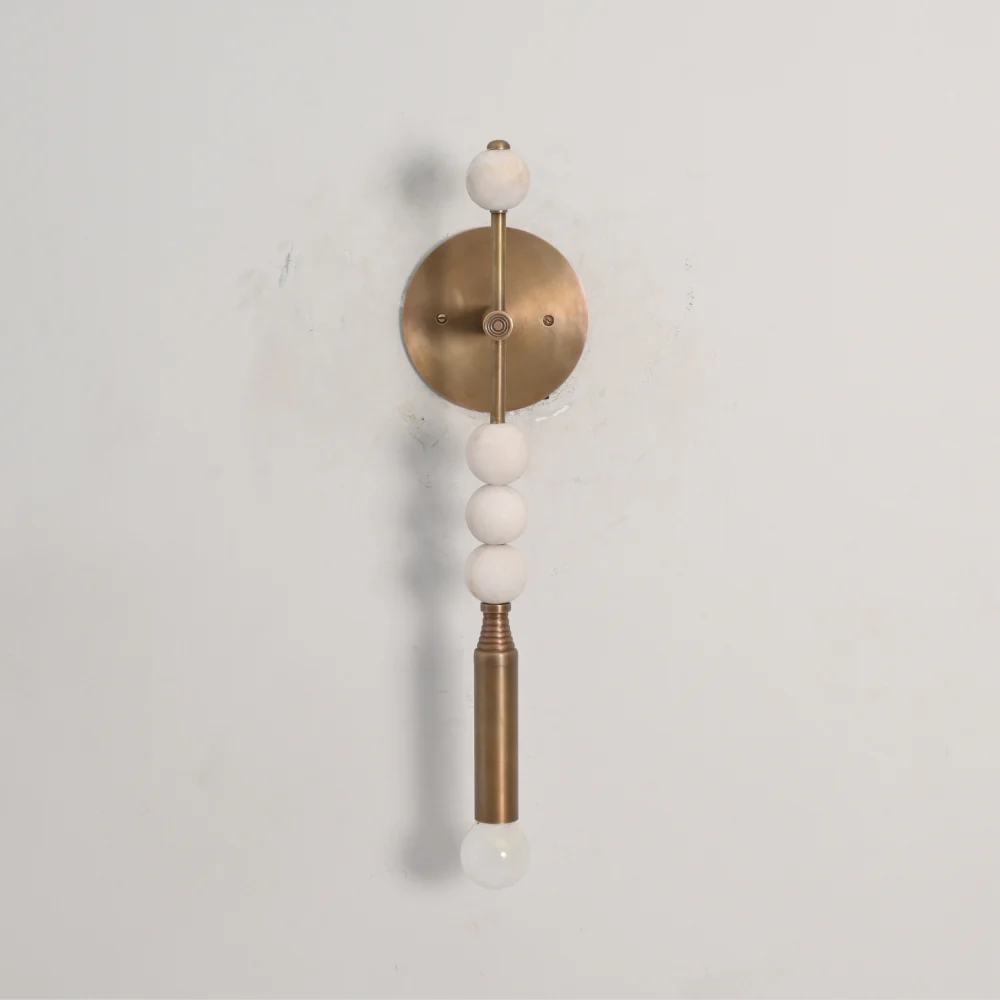 Brass Marble Wall Lamp - Modern Finial Vertical Sconce - Image 7