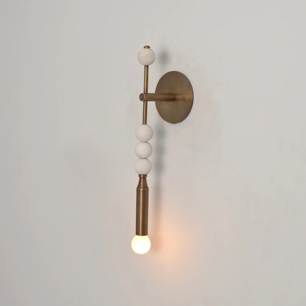 Brass Marble Wall Lamp - Modern Finial Vertical Sconce - Image 9