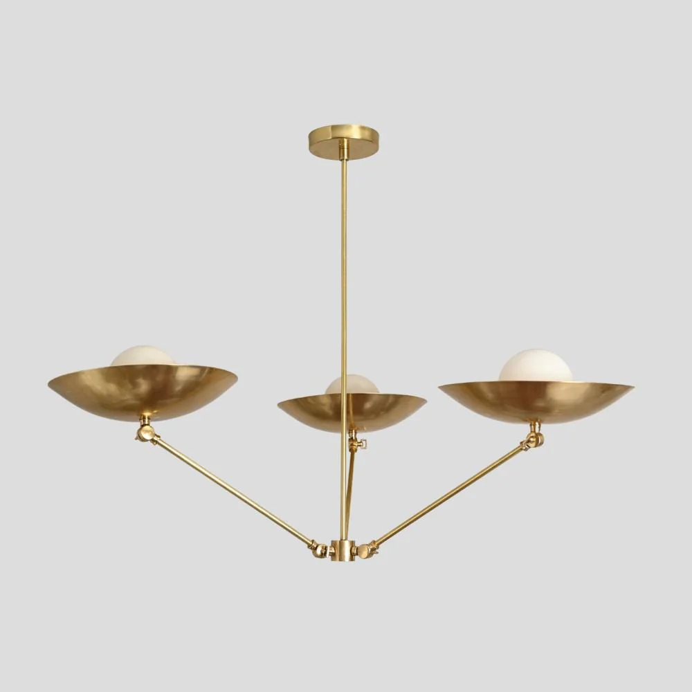 Three Arm Pendant Light - Brass Chandelier Up Shade - Image 3