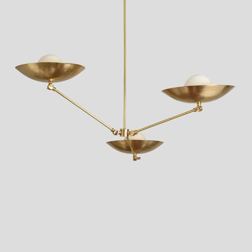Three Arm Pendant Light - Brass Chandelier Up Shade - Image 4