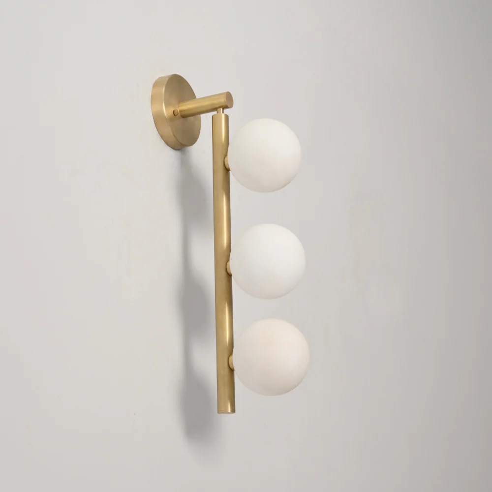 Brass Vanity Light - 3 Glass Globe Wall Sconce - Image 6