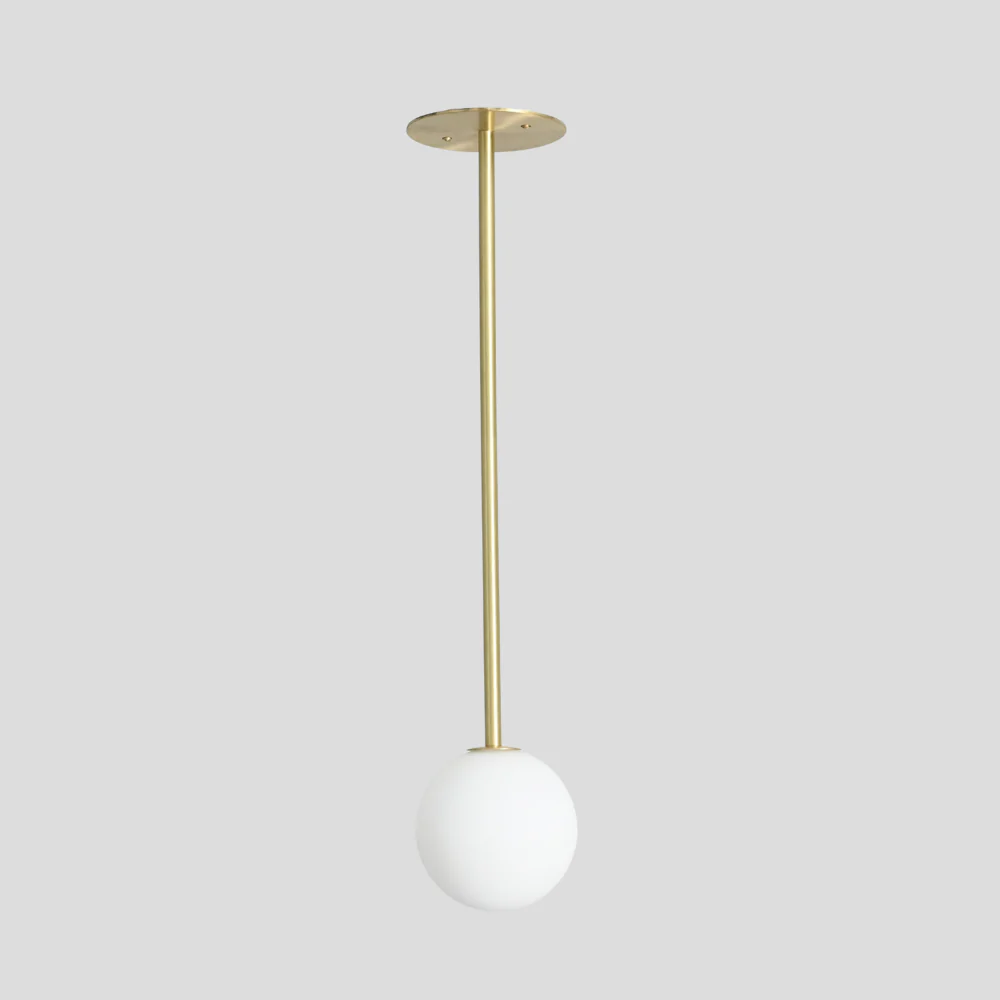 Single Glass Globe Pendant - Brass Vertical Rod Ceiling Light