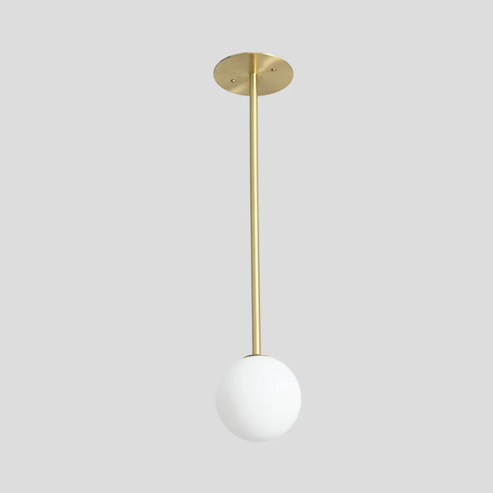 Single Glass Globe Pendant - Brass Vertical Rod Ceiling Light - Image 2