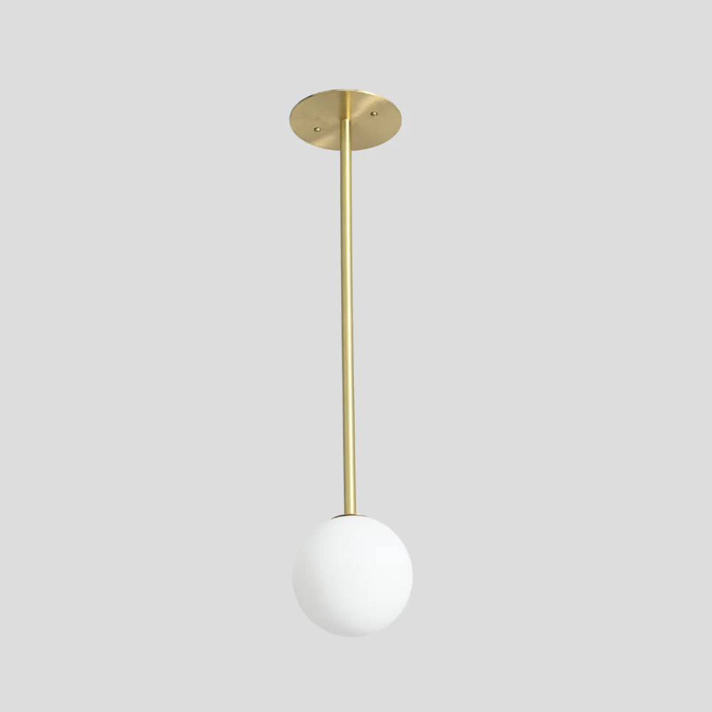 Single Glass Globe Pendant - Brass Vertical Rod Ceiling Light - Image 3