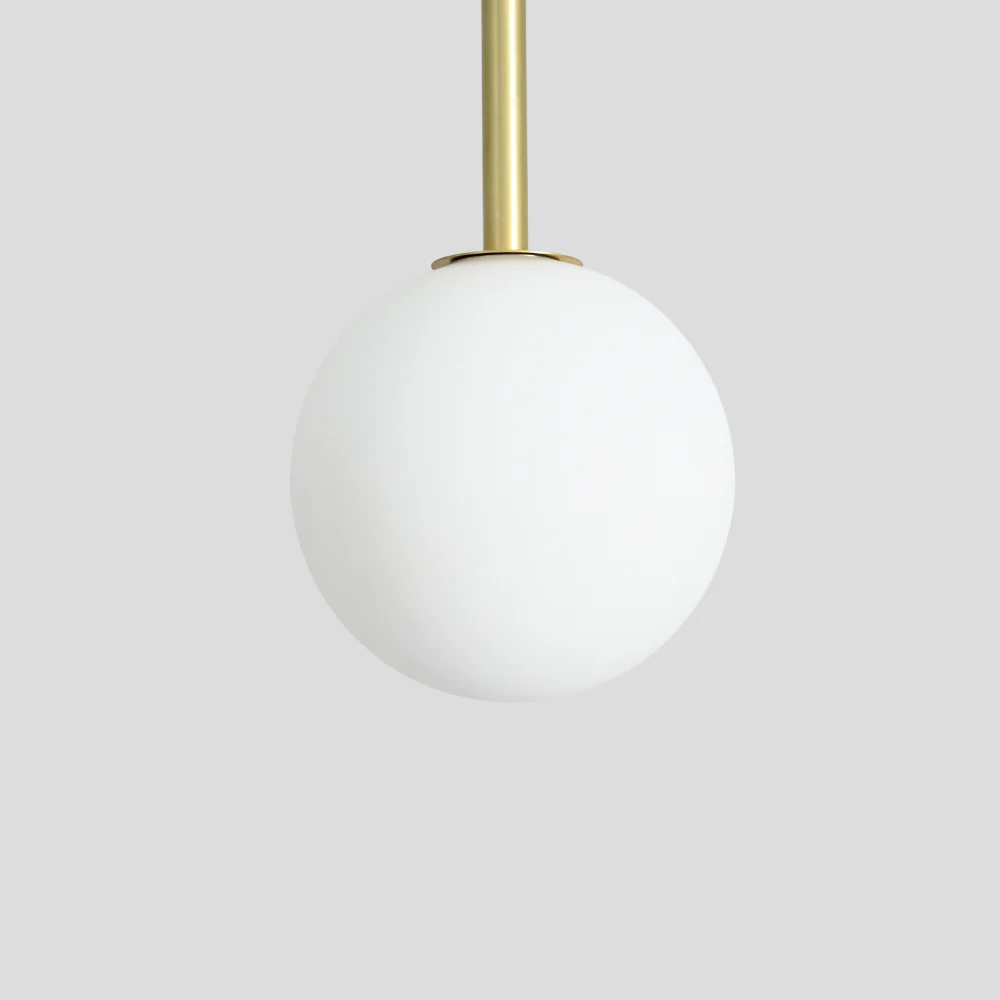 Single Glass Globe Pendant - Brass Vertical Rod Ceiling Light - Image 4